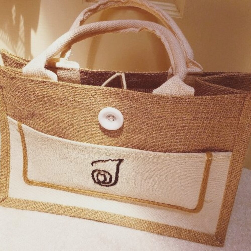 Sassy little initial burlap style bag